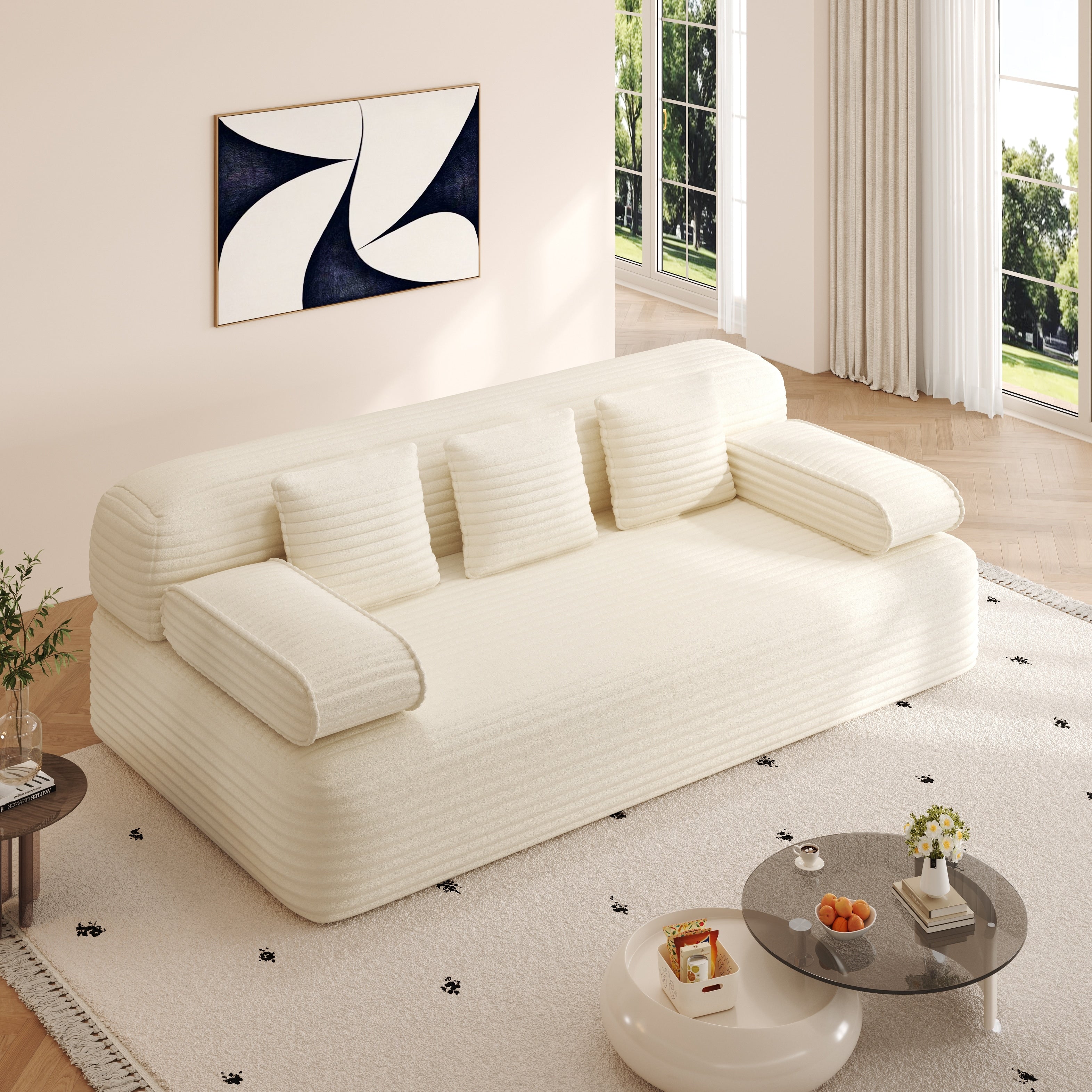 Gdfstudio 78.7 Frameless Corduroy Upholstered 2 In 1 Convertible 3 Seater Sofa Bed With High Density Foam Backrest Pillows