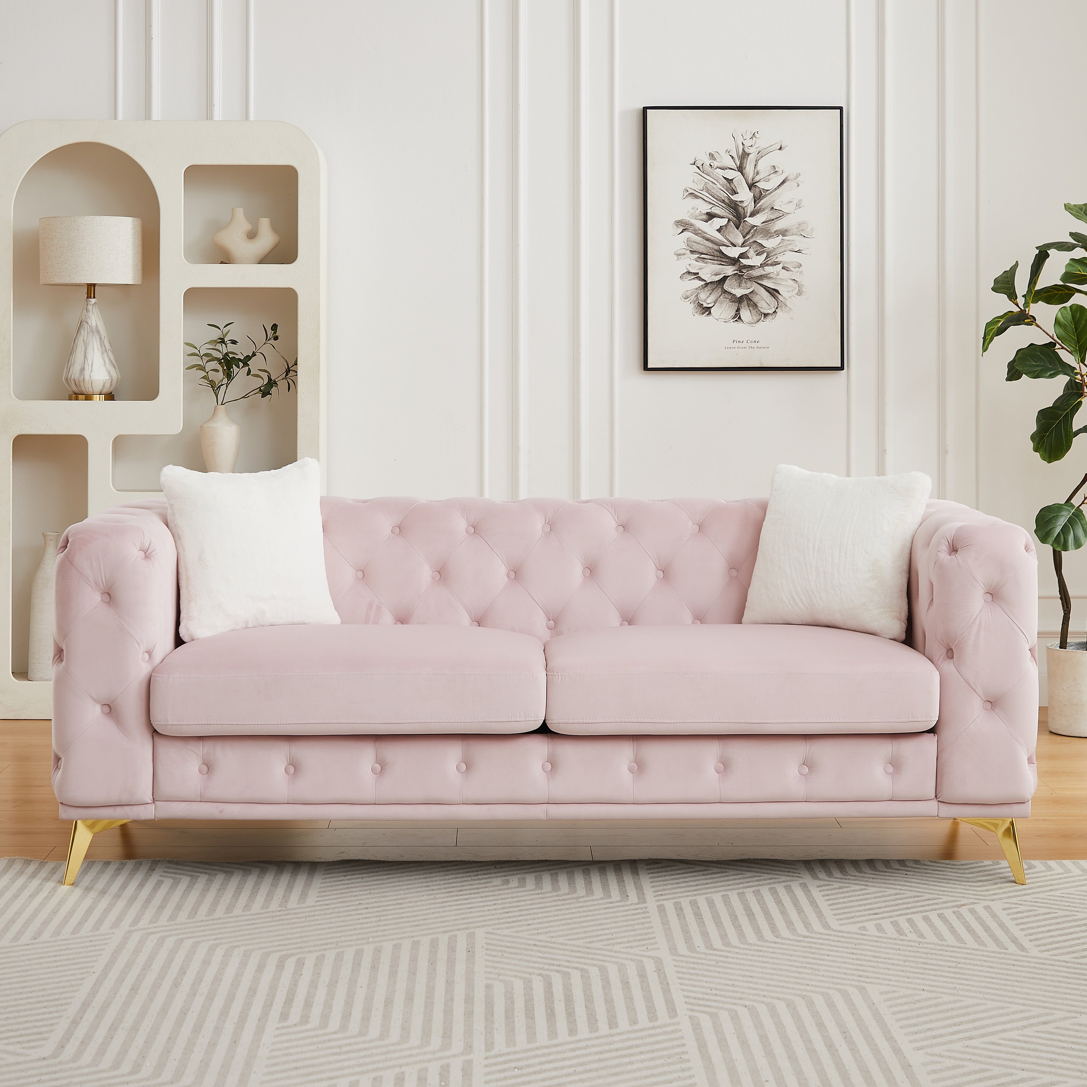 Gdfstudio 82.5 3 Seat Chesterfield Velvet Sofa With Tufted Detailing Metal Legs