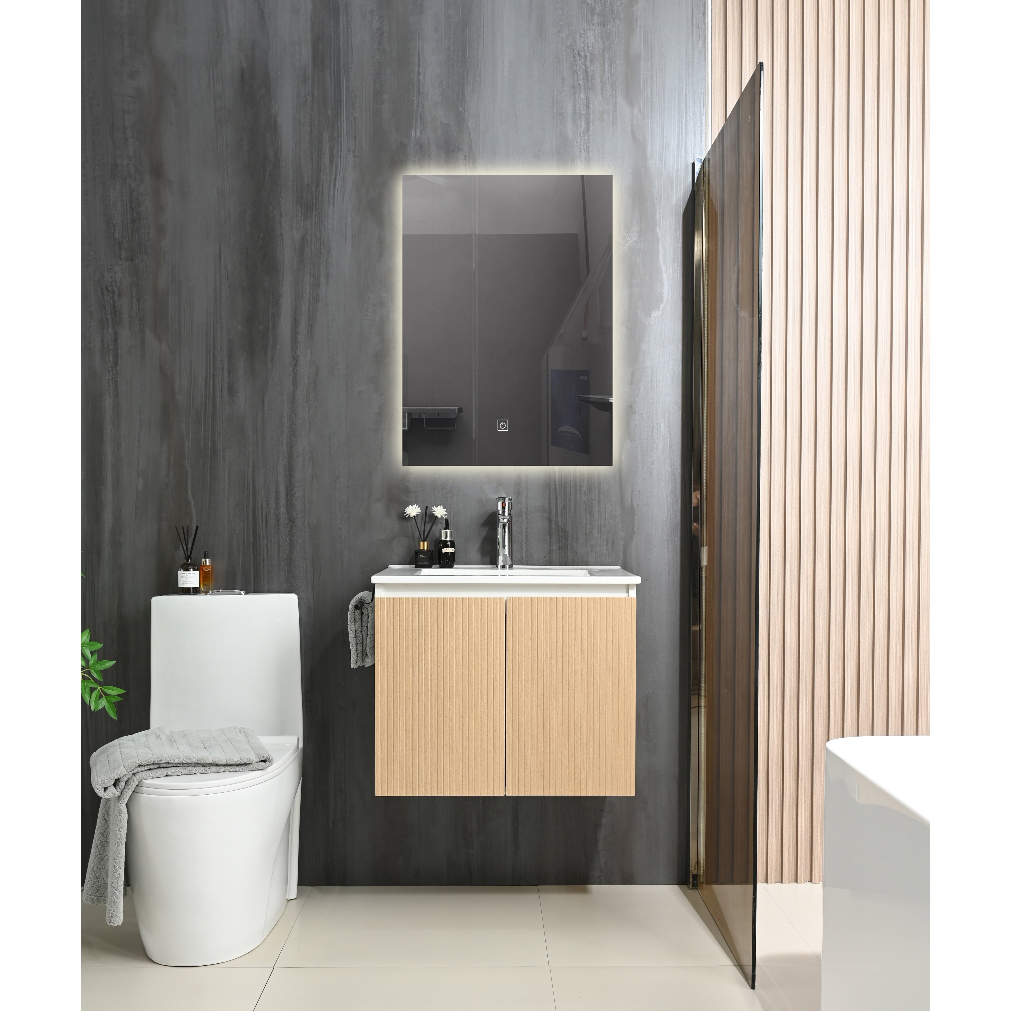 Gdfstudio Adrian Floating Bathroom Vanity With Ceramic Sink And Integrated Towel Rack Storage Cabinet