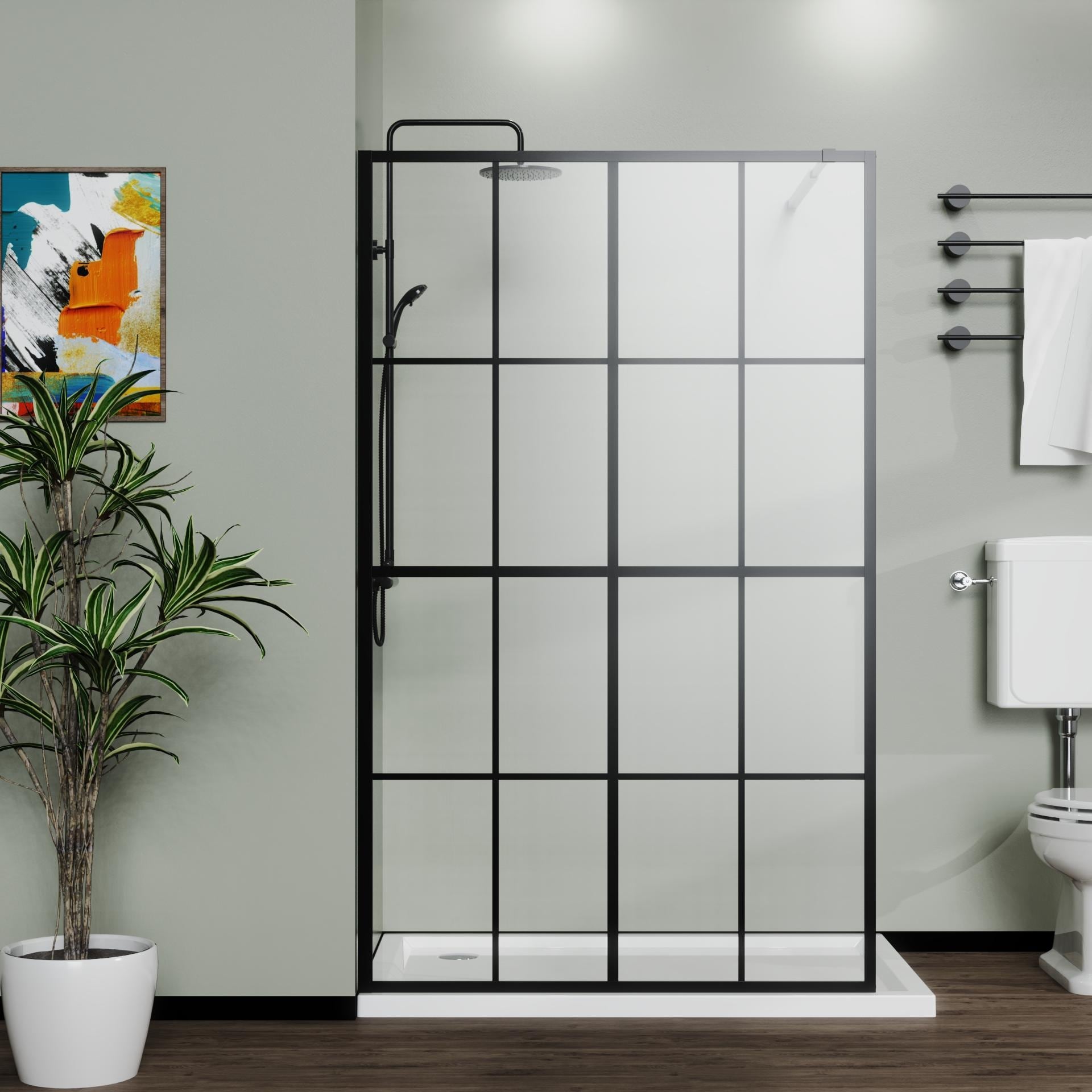 Gdfstudio Adrian Minimalist Walk In Shower Screen Door With Frosted Tempered Glass And Open Entry Design