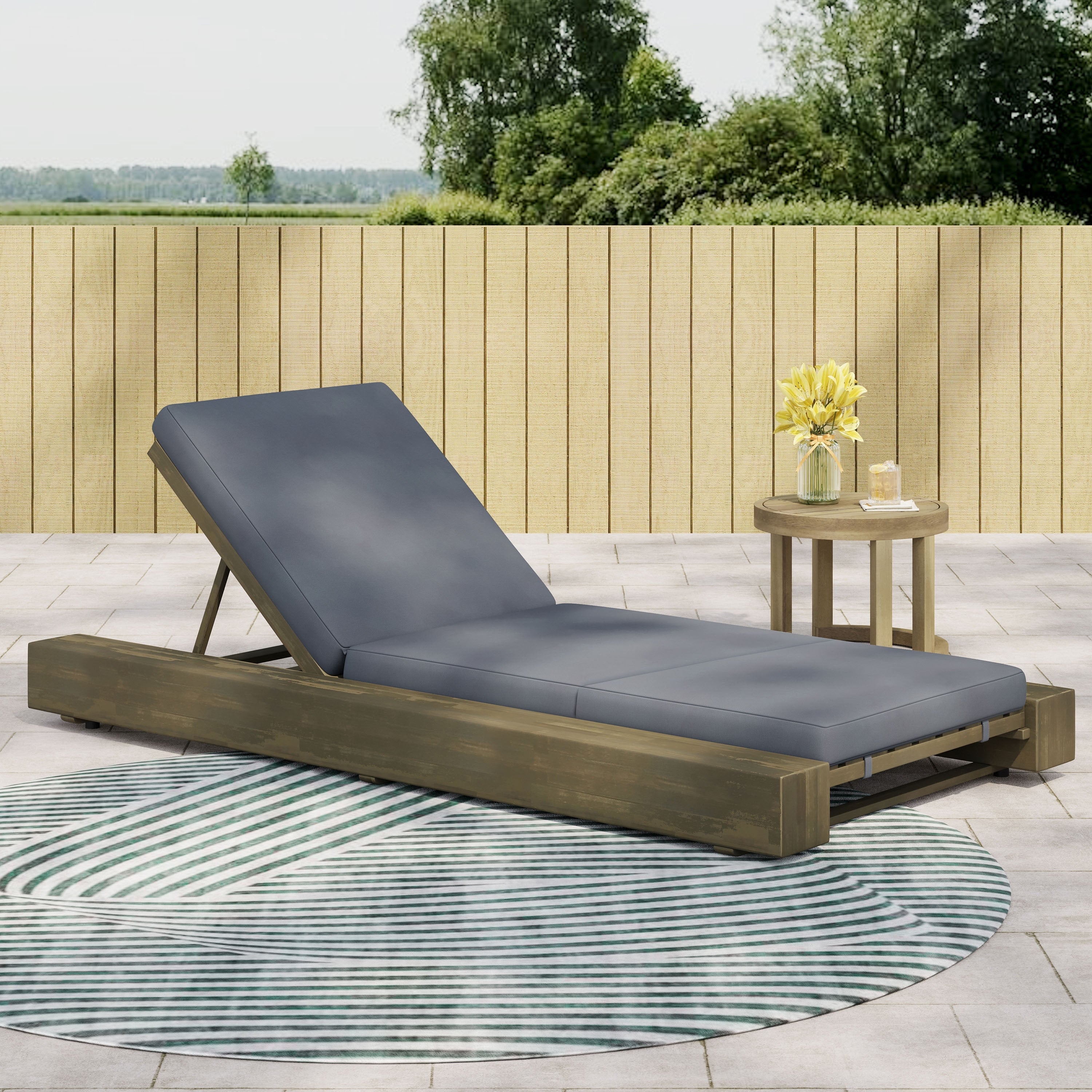 Gdfstudio Alen Patio Acacia Chaise Lounge With Cushion