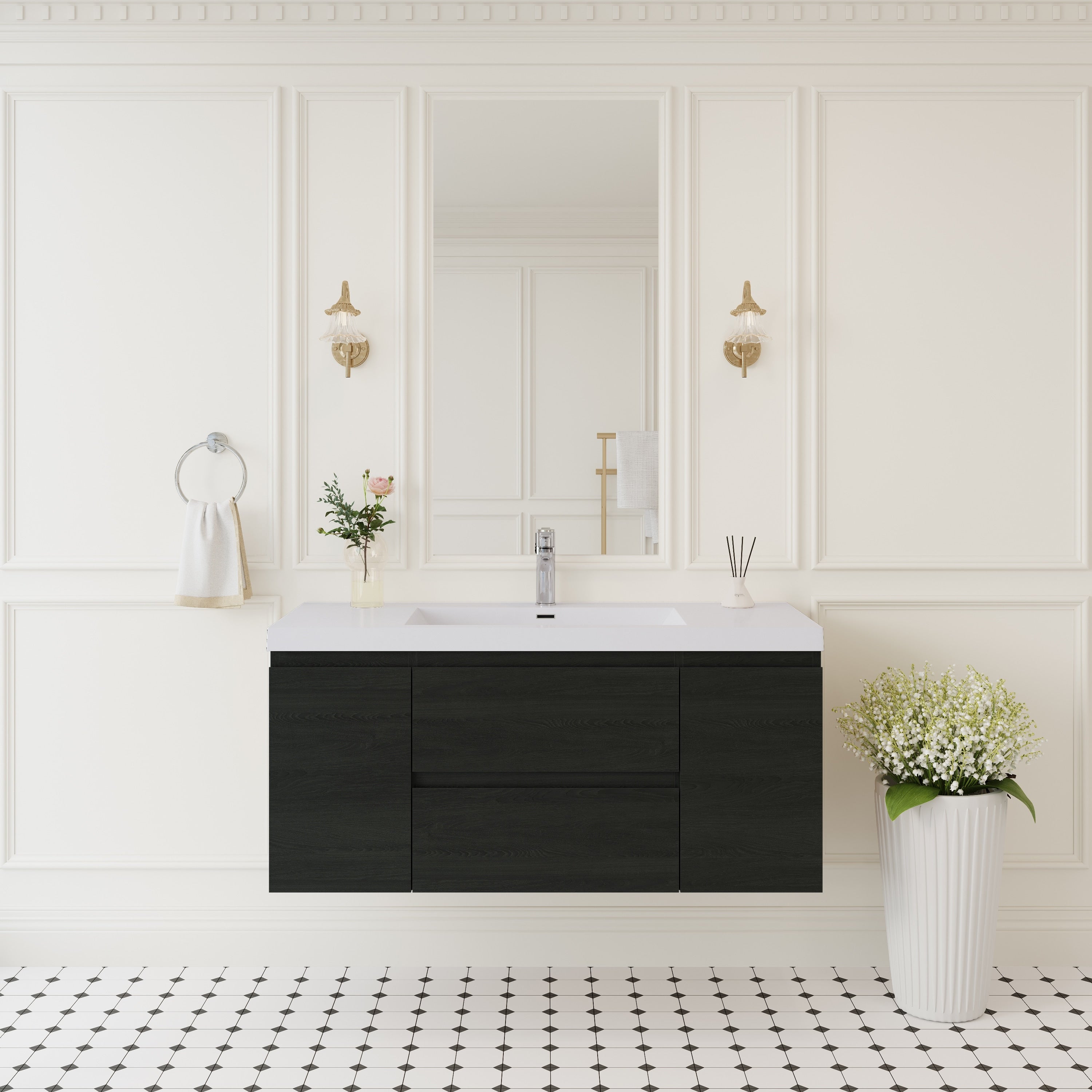 Gdfstudio Alexander Modern Floating Bathroom Vanity With Integrated Resin Sink And Soft Close Drawer Storage