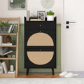 Gdfstudio Allen Natural Rattan Entryway Shoe Cabinet With 2 Doors And 1 Drawer