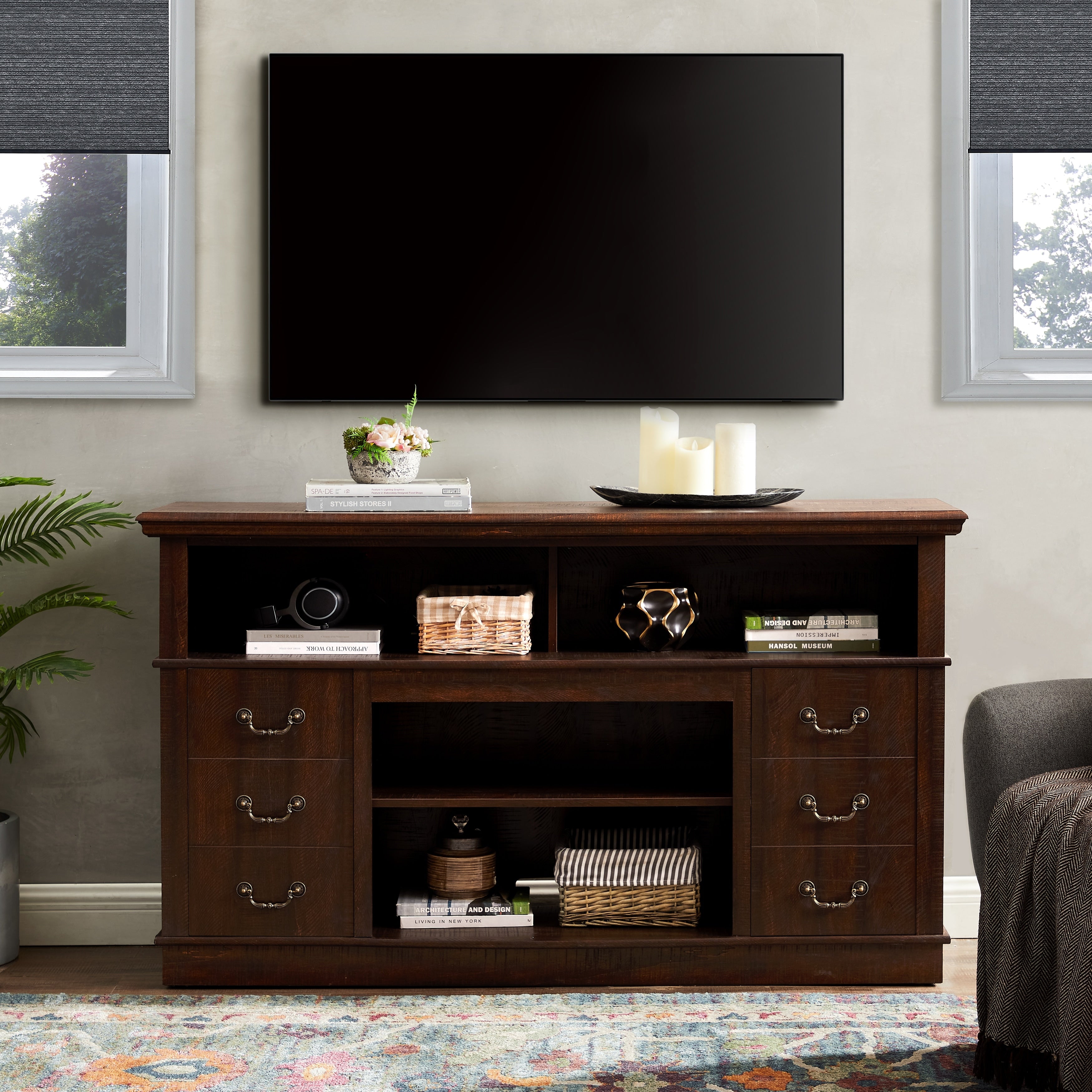 Gdfstudio Alveron 60 Wood And Metal Tv Stand With Farmhouse Storage Design