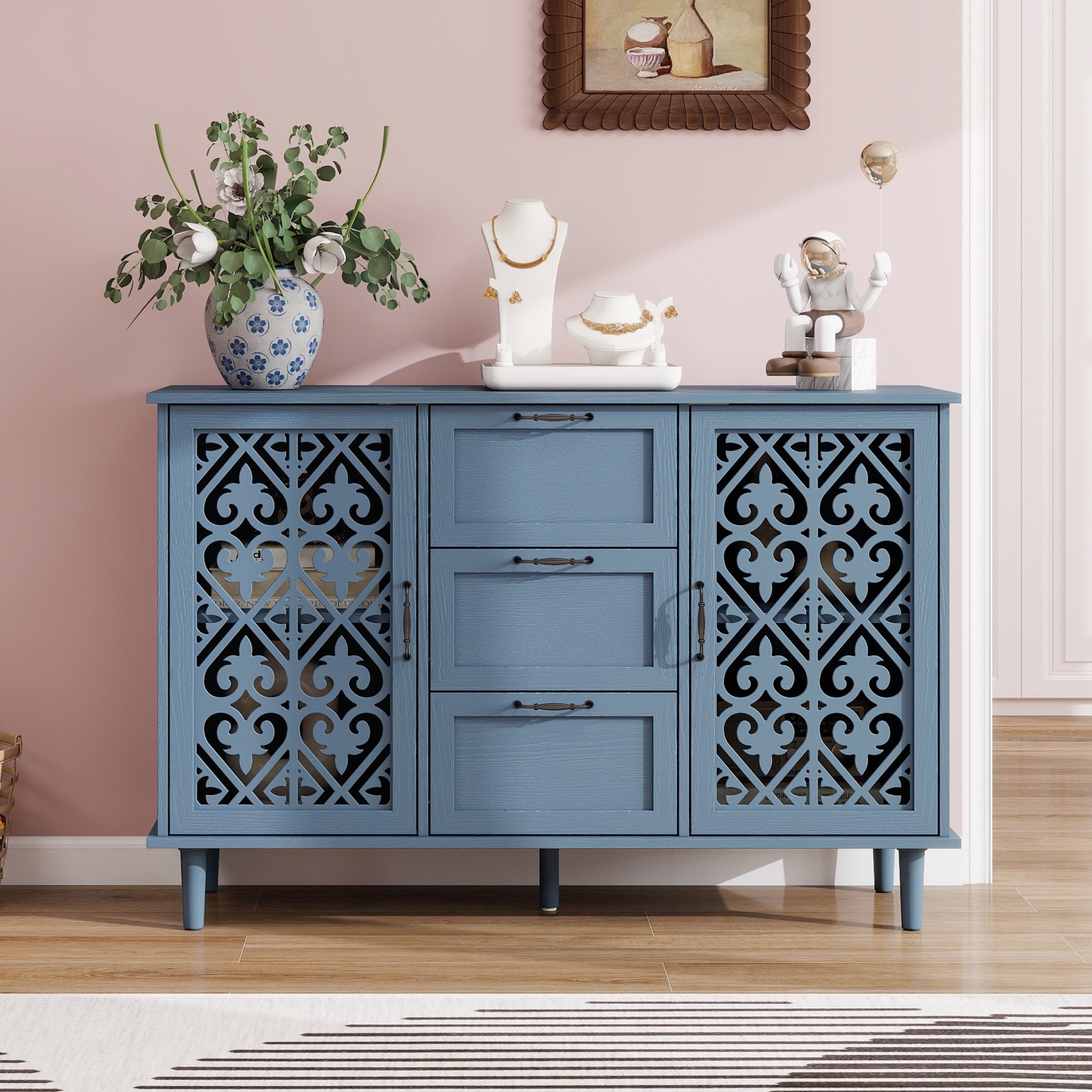 Gdfstudio American Classic Wooden Storage Cabinet With 2 Doors And 3 Drawers