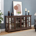 Gdfstudio American Traditional Led Glass Curio Display Cabinet With Adjustable Shelves And Four Door Storage