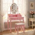 Gdfstudio Victorian Princess 4 Drawer Makeup Vanity Table Vanity Desk Set With Oval Mirror Matching Cushioned Stool