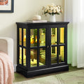 Gdfstudio Antique Storage Led Curio Display Cabinet With Lattice Glass Doors And Adjustable Shelves