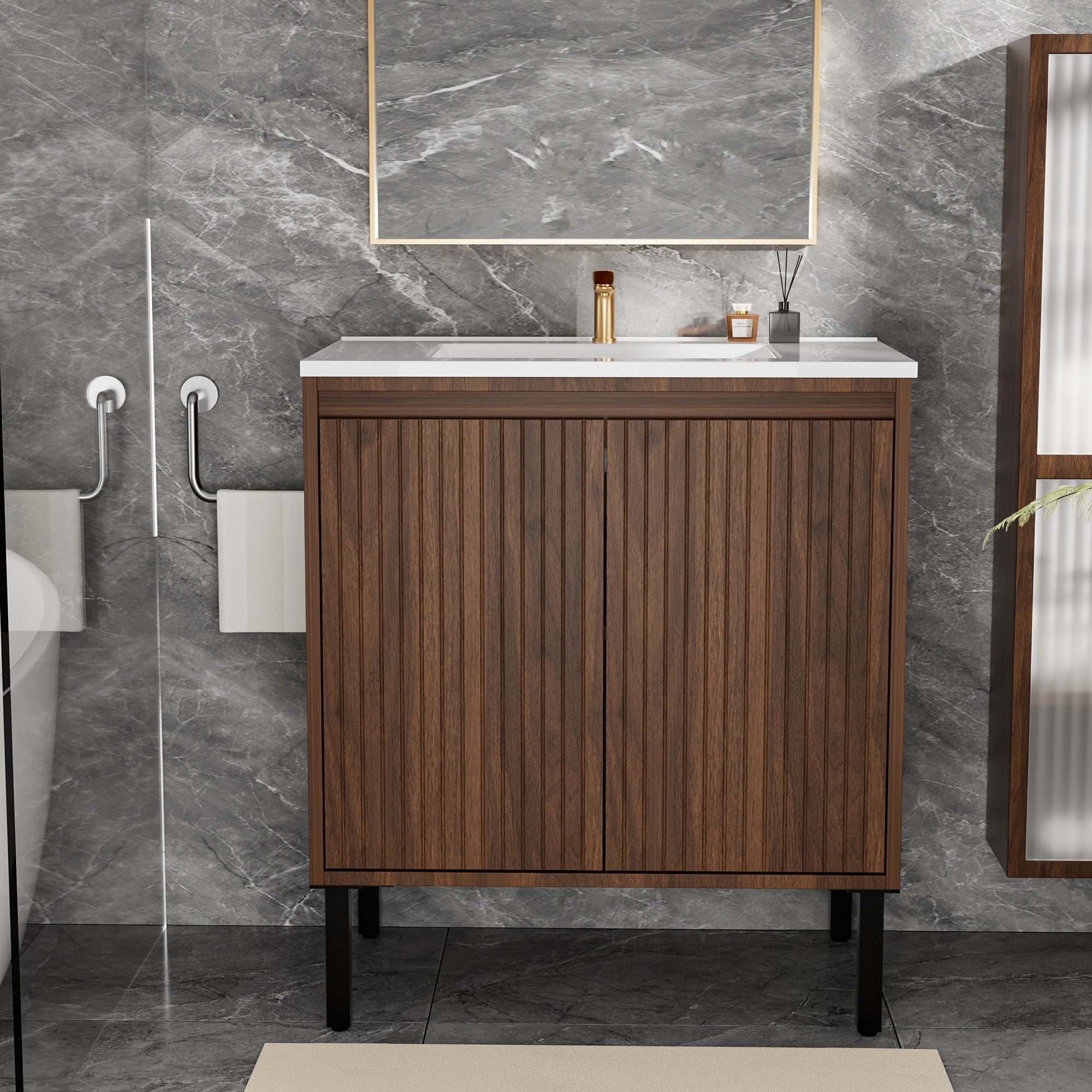 Gdfstudio Ari Modern Aesthetic Freestanding Bathroom Vanity With Ceramic Sink Soft Close Drawers Large Storage Spaces