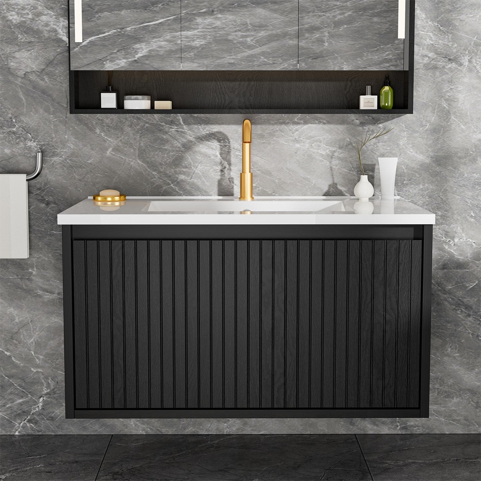 Gdfstudio Ari Modern Aesthetic Freestanding Bathroom Vanity With Ceramic Sink Soft Close Drawers Large Storage Spaces