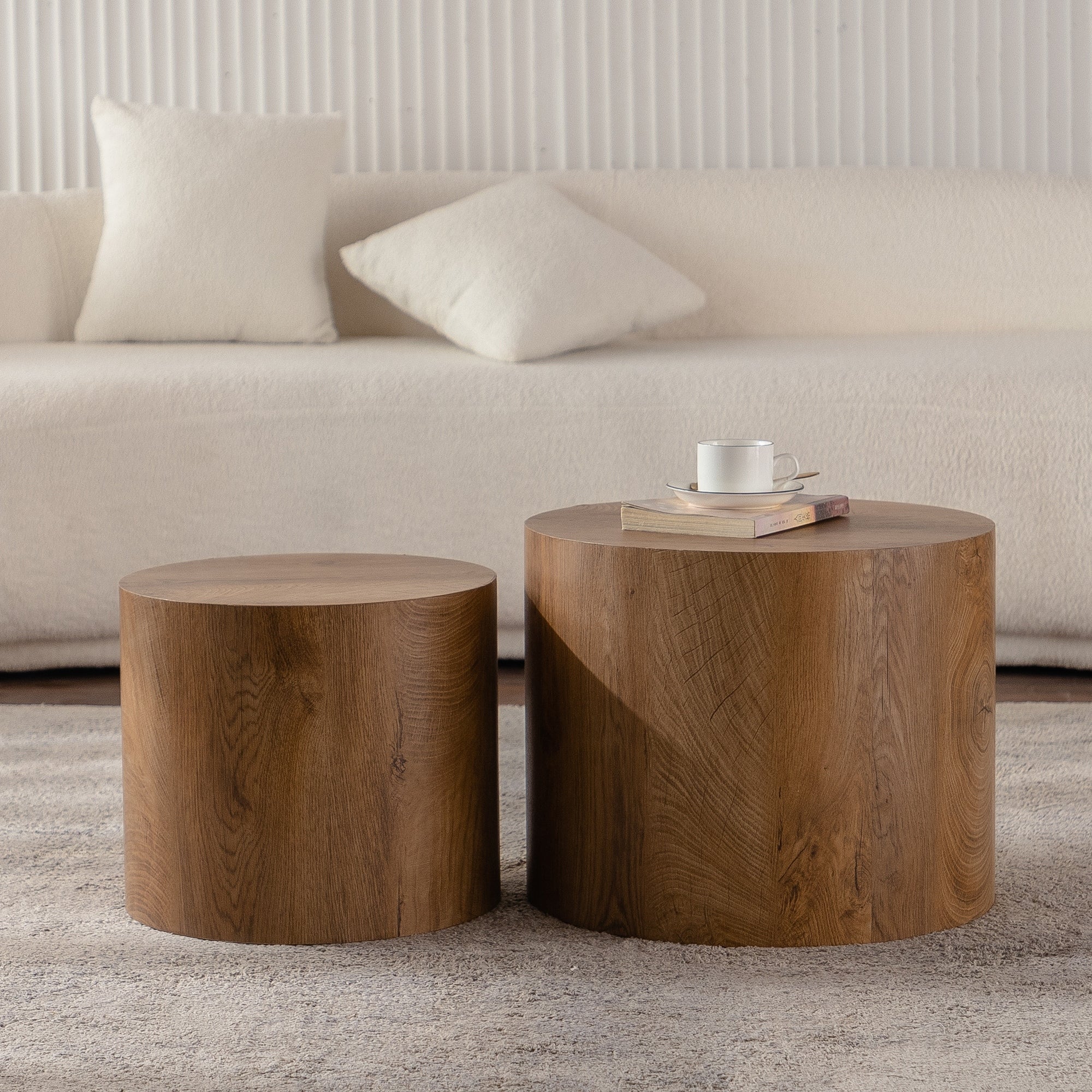 Gdfstudio Aurelia Modern Round Wooden Nesting Coffee Table Set Of 2 With Space Saving Design