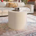 Gdfstudio Aurelia Modern Sintered Stone Top Upholstered Cylinder Coffee Table With Gold Pattern Round Design