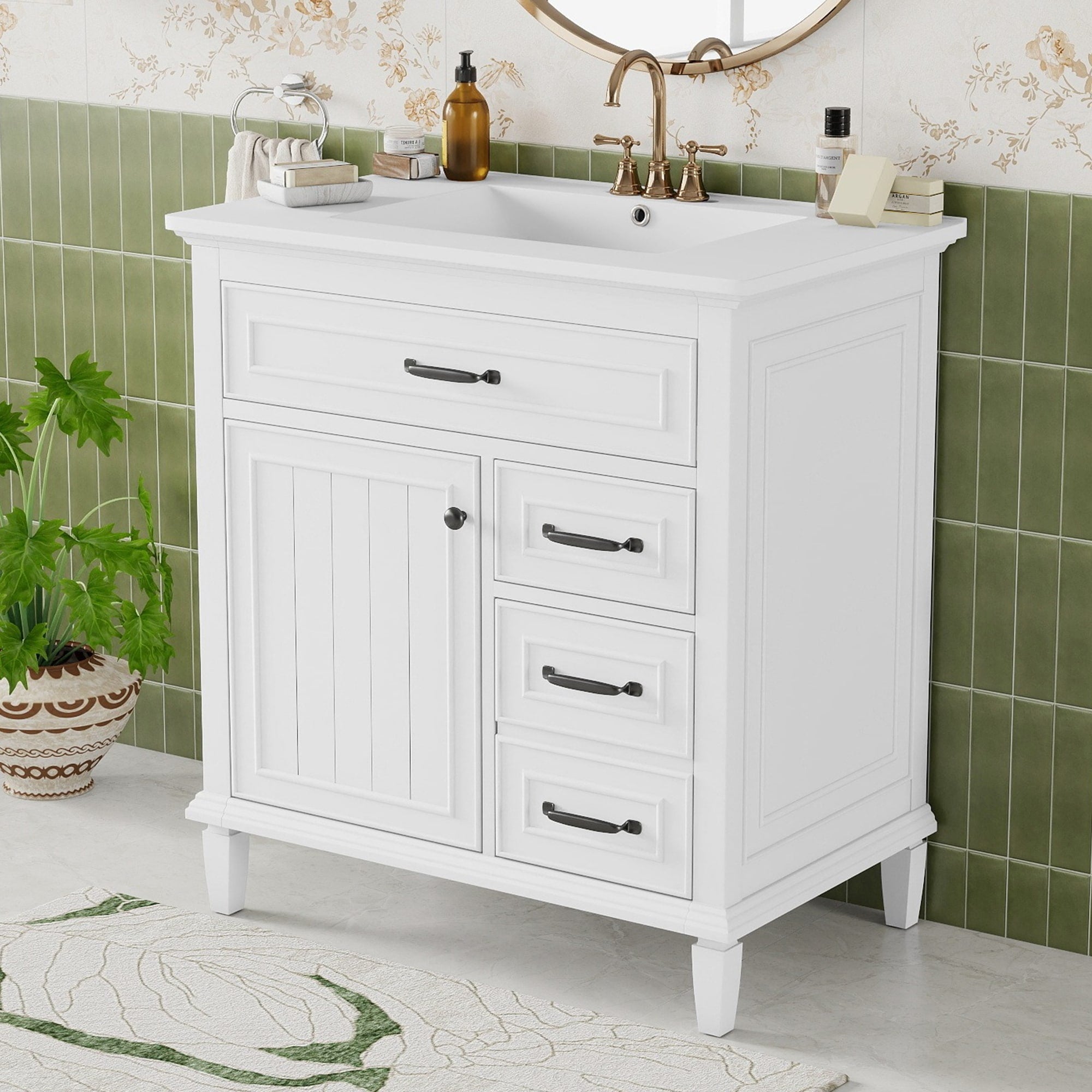 Gdfstudio Bancker Freestanding 36 Bathroom Vanity With Ceramic Sink Soft Close Storage Flip Drawers Adjustable Shelf