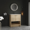 Gdfstudio Bergen Modern Minimalist Freestanding Bathroom Vanity Cabinet With Ceramic Sink Soft Close Doors Open Shelf 30