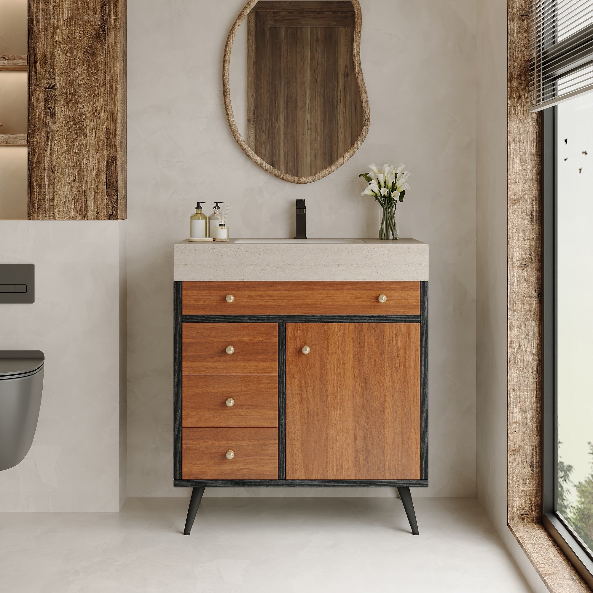 Gdfstudio Bristol Modern 29.9 Freestanding Bathroom Vanity With Sintered Stone Top Ceramic Sink Stainless Steel Legs