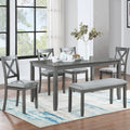 Gdfstudio Brookline 6 Piece Transitional Rectangular Wooden Dining Table Set With 4 Upholstered Chairs 1 Bench