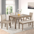 Gdfstudio Brown Modern Wooden 6 Piece Rectangular Dining Table Set With Upholstered Chairs And Bench Mdf Wood Grain Tabletop
