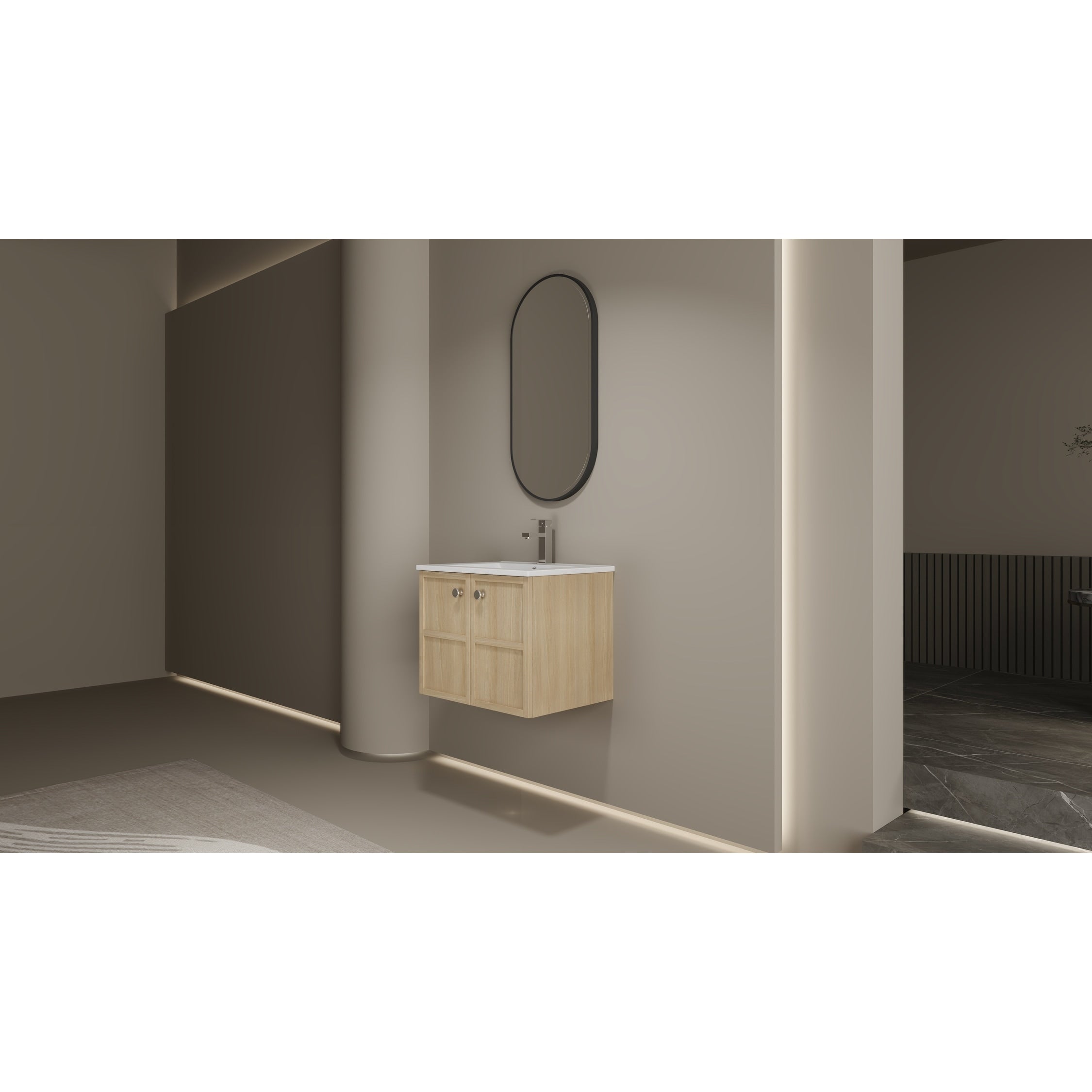 Gdfstudio Cairo Modern Wall Mounted Bathroom Vanity Set With Scratch Resistant Resin Sink Soft Close Doors