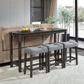 Gdfstudio Calverly 4 Piece Industrial Bar Table Set With Usb Power Station And 3 Linen Upholstered Stools