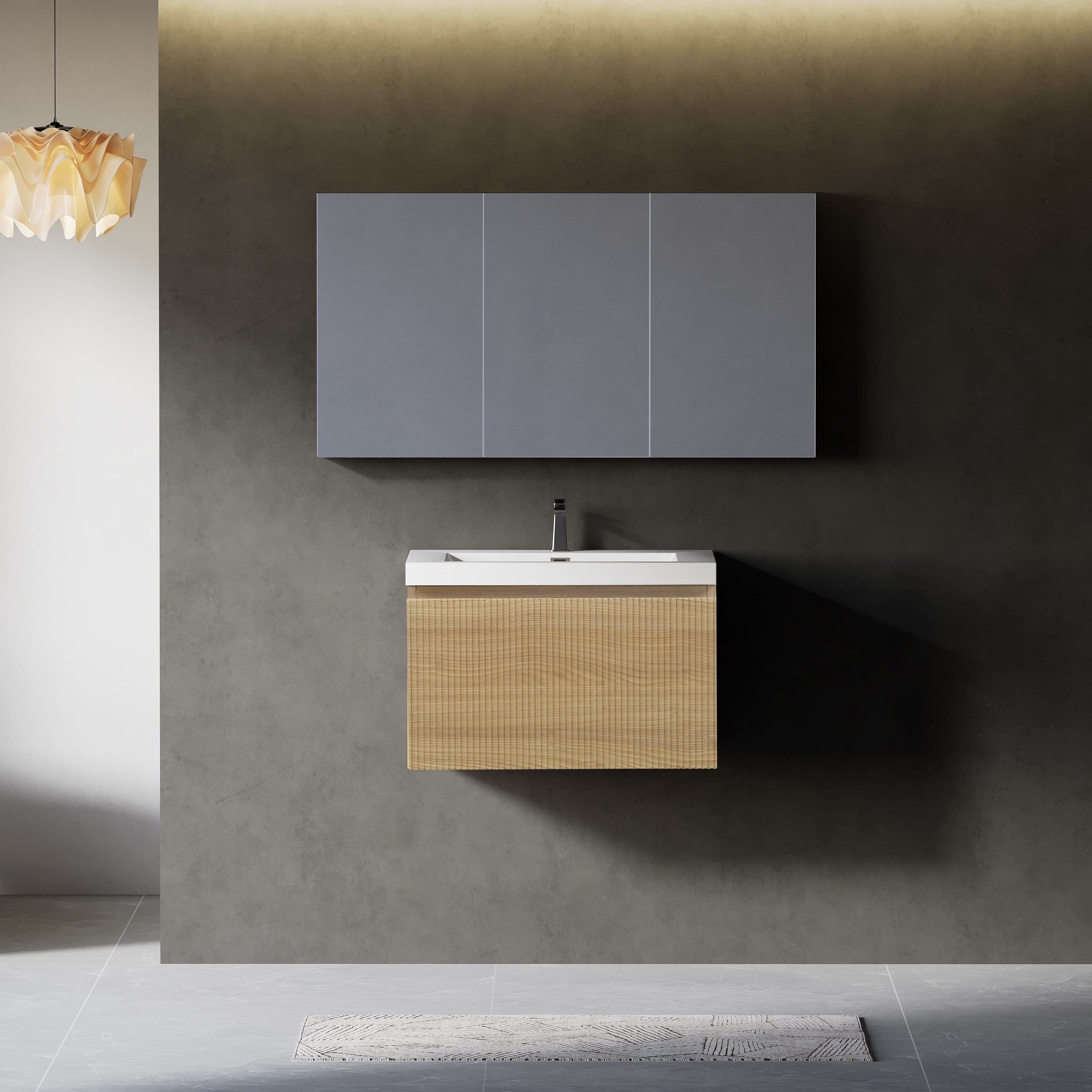 Gdfstudio Camden 24 Inch Floating Bathroom Vanity With Solid Surface Basin And Fluted Storage Drawer