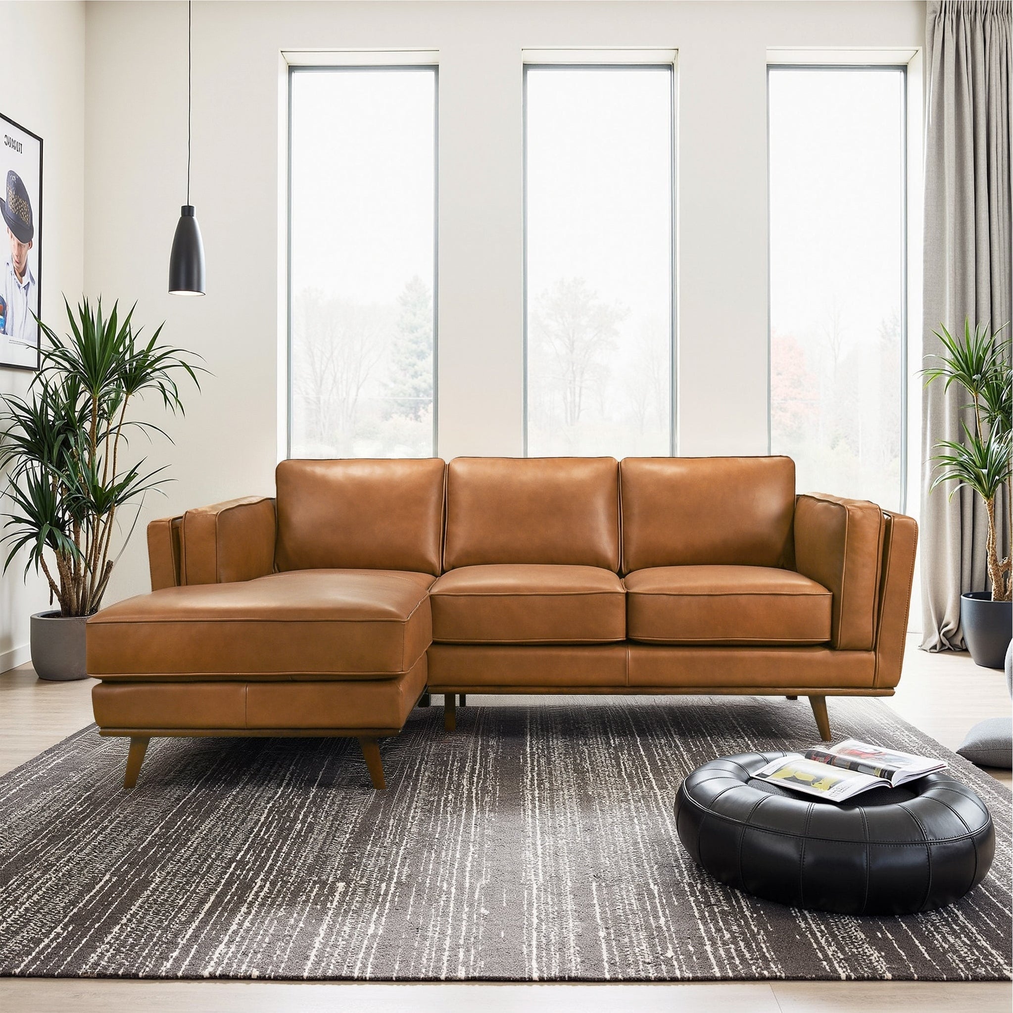 Gdfstudio Chase Genuine Leather 3 Seater 90.9 Left Facing Sectional Sofa