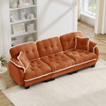 Gdfstudio Chenille Cloud 100.7 3 Seater Deep Seat Sofa With Tufted Cushion Pom Pom Trim 4 Pillows