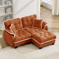 Gdfstudio Chenille Cloud 2 Seater 70 L Shaped Loveseat With Pom Pom Trim Tufted Cushions 4 Pillows Movable Ottoman