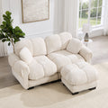 Gdfstudio Chenille Cloud 2 Seater 76.3 L Shaped Loveseat With Petal Design Quilted Cushions And Movable Ottoman
