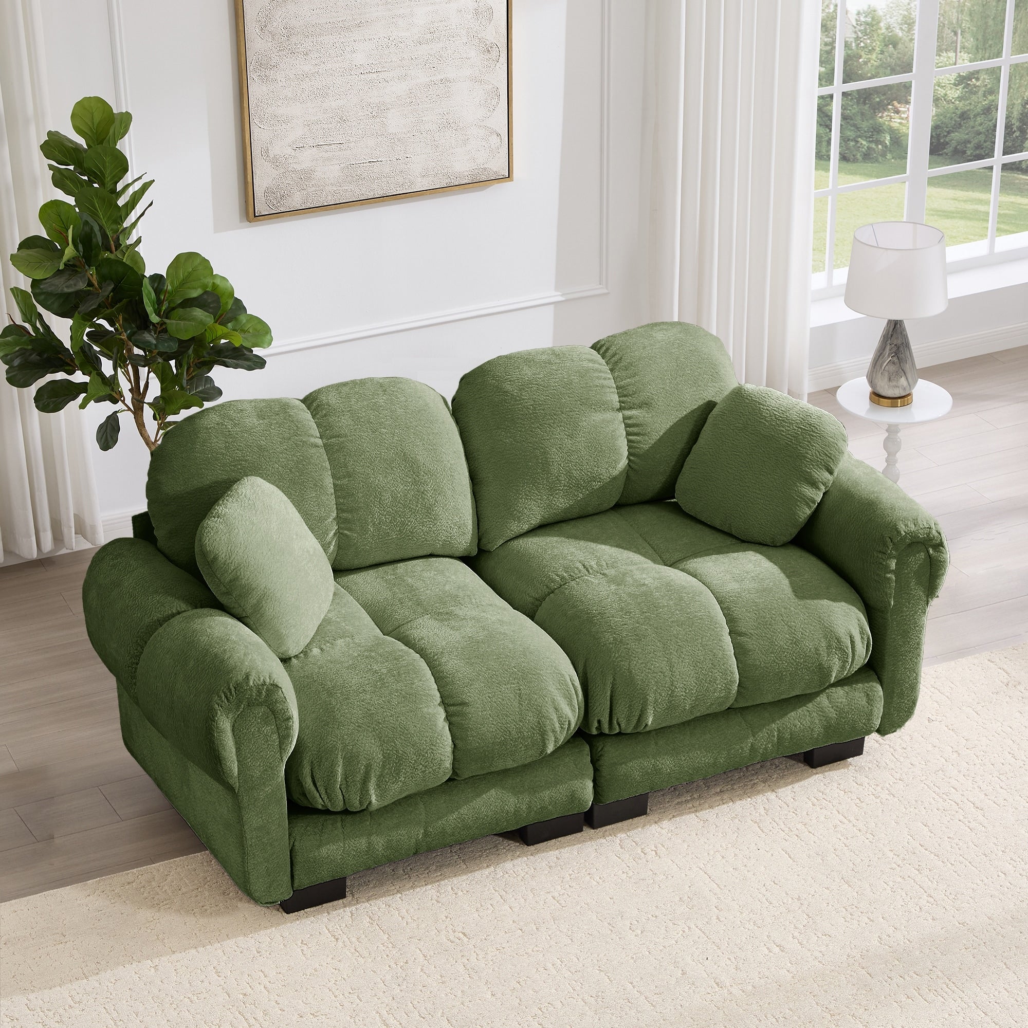 Gdfstudio Chenille Cloud 2 Seater 76.3 Loveseat Sofa With Quilted Back And Petal Stylish Design