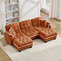 Gdfstudio Chenille Cloud U Shaped 100.7 3 Seater Sofa With Pom Pom Trim 4 Pillows 2 Movable Ottomans