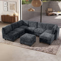 Gdfstudio Chenille Fabric 8 Seat 128 Modular Sectional Sofa With Storage Solid Wood Frame
