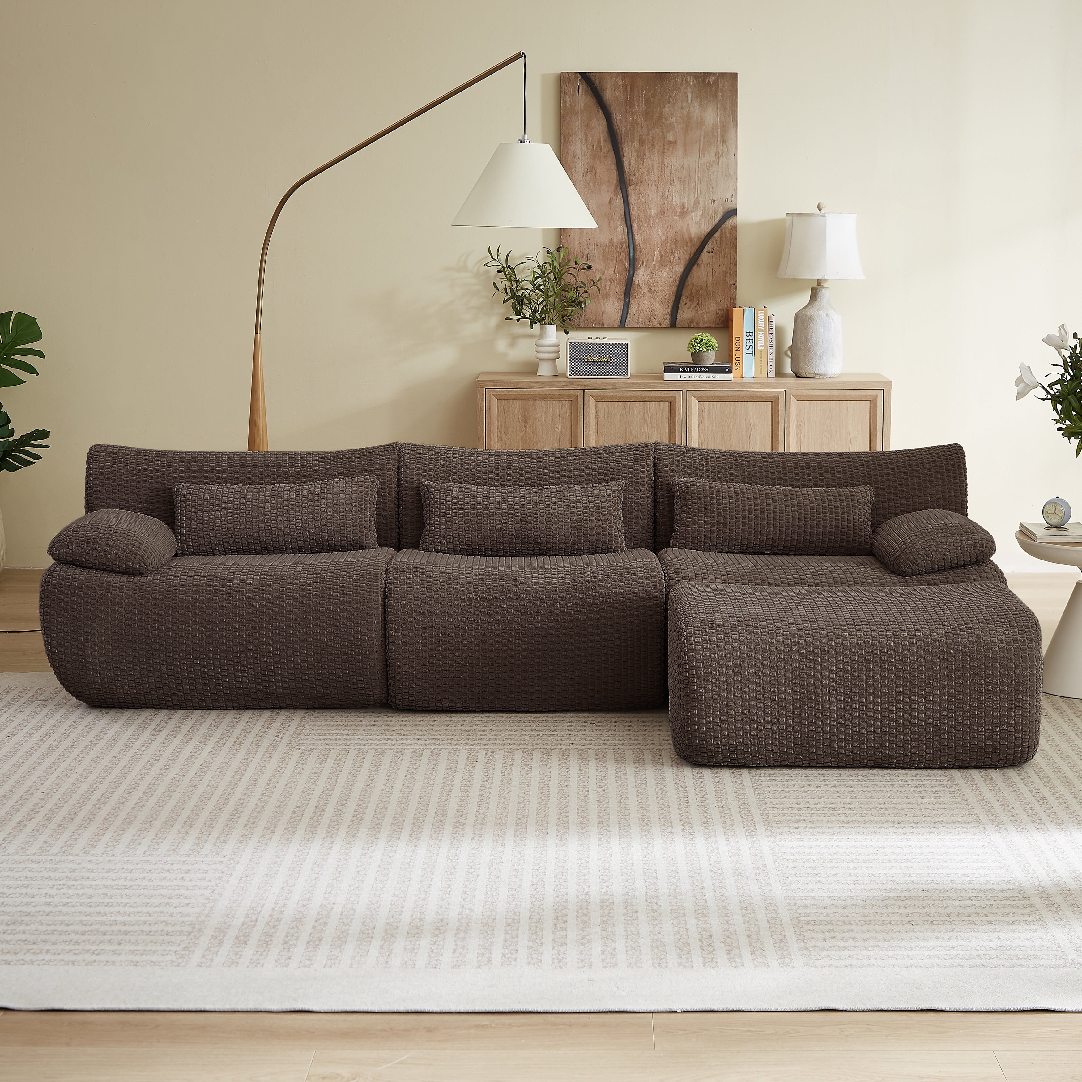 Gdfstudio Cloud Boneless Corduroy L Shaped 4 Seater 110.2 Sectional Sofa For Indoor Multi Room Use