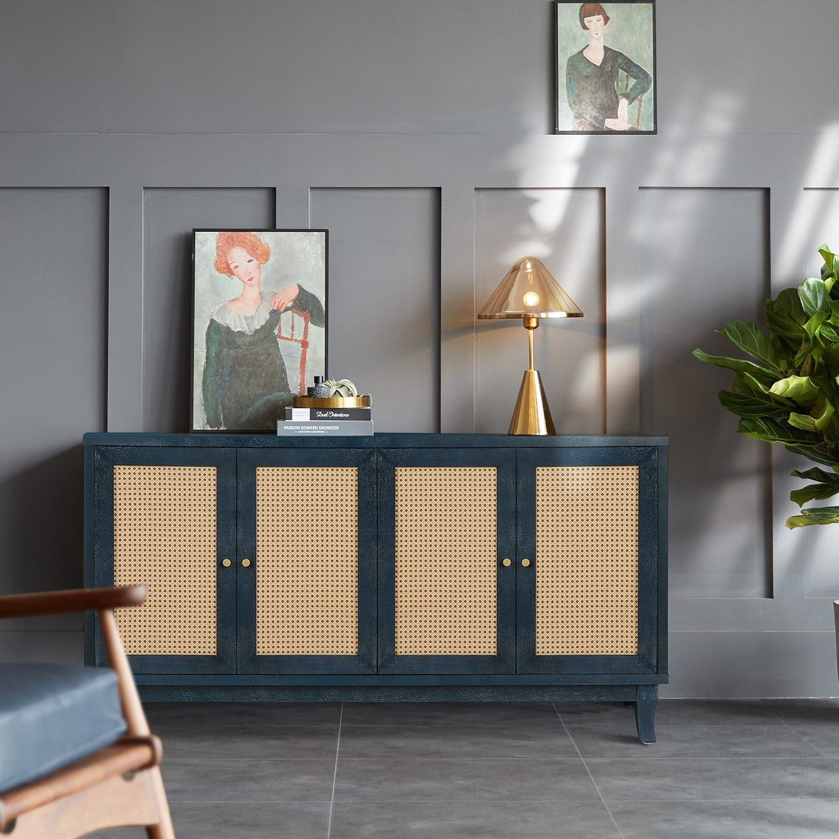 Gdfstudio Coastalcraft Modern Rattan Sideboard Buffet Cabinet With Adjustable Shelves
