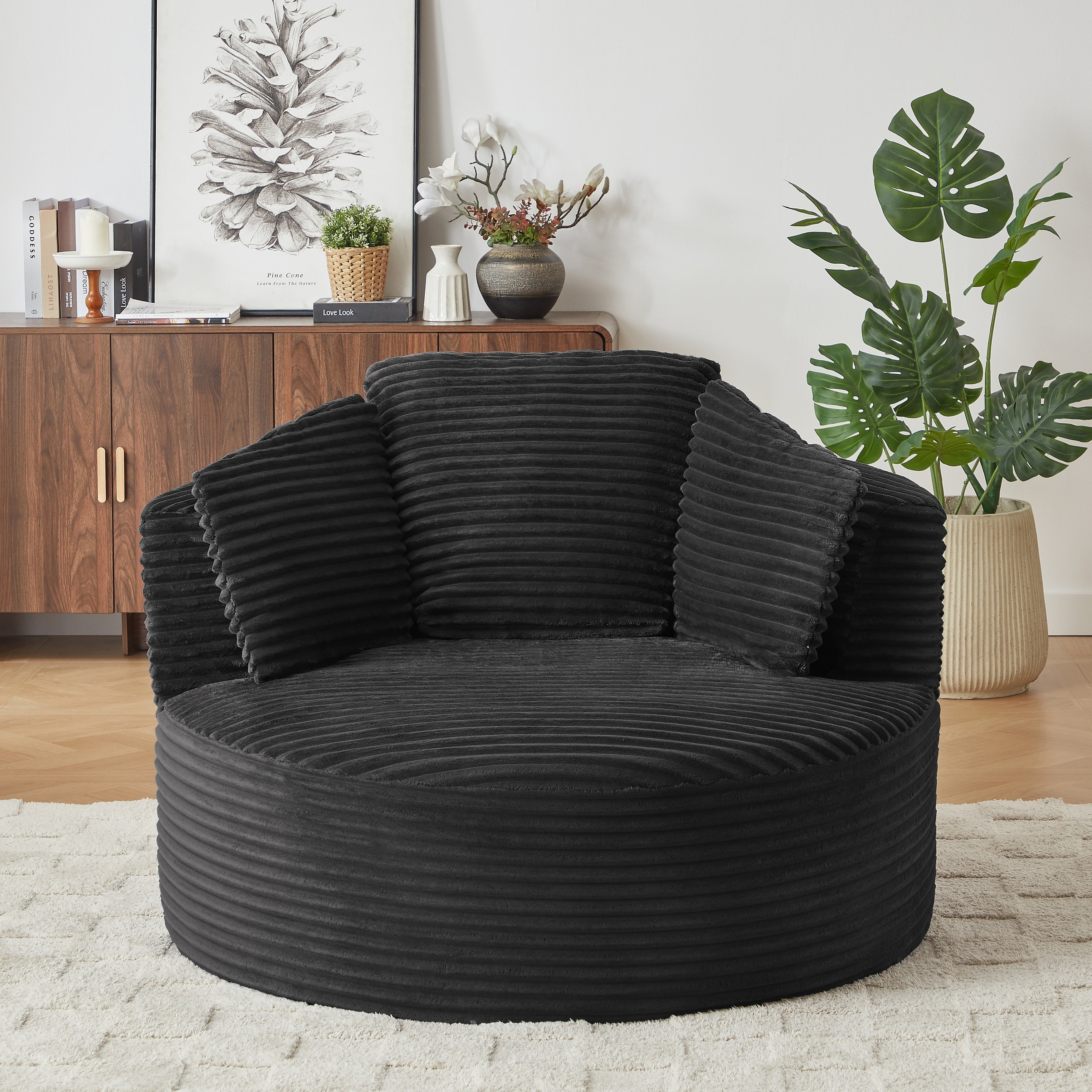 Gdfstudio Compressible Corduroy Round Accent Chair With Cushioned Backrest