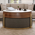 Gdfstudio Contemporary 31.5 Round Lift Top Coffee Table With Hidden Storage 3 Upholstered Nesting Ottomans