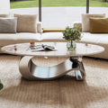 Gdfstudio Contemporary 49.2 Oval Sintered Stone Coffee Table With S Shaped Stainless Steel Base Novel Pattern Top