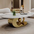 Gdfstudio Contemporary 49.2 Oval Sintered Stone Coffee Table With Sculptural Stainless Steel Base Anti Tip Adjustable Feet