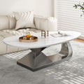 Gdfstudio Contemporary 51.2 Oval Sintered Stone Coffee Table With Sculptural Stainless Steel Base