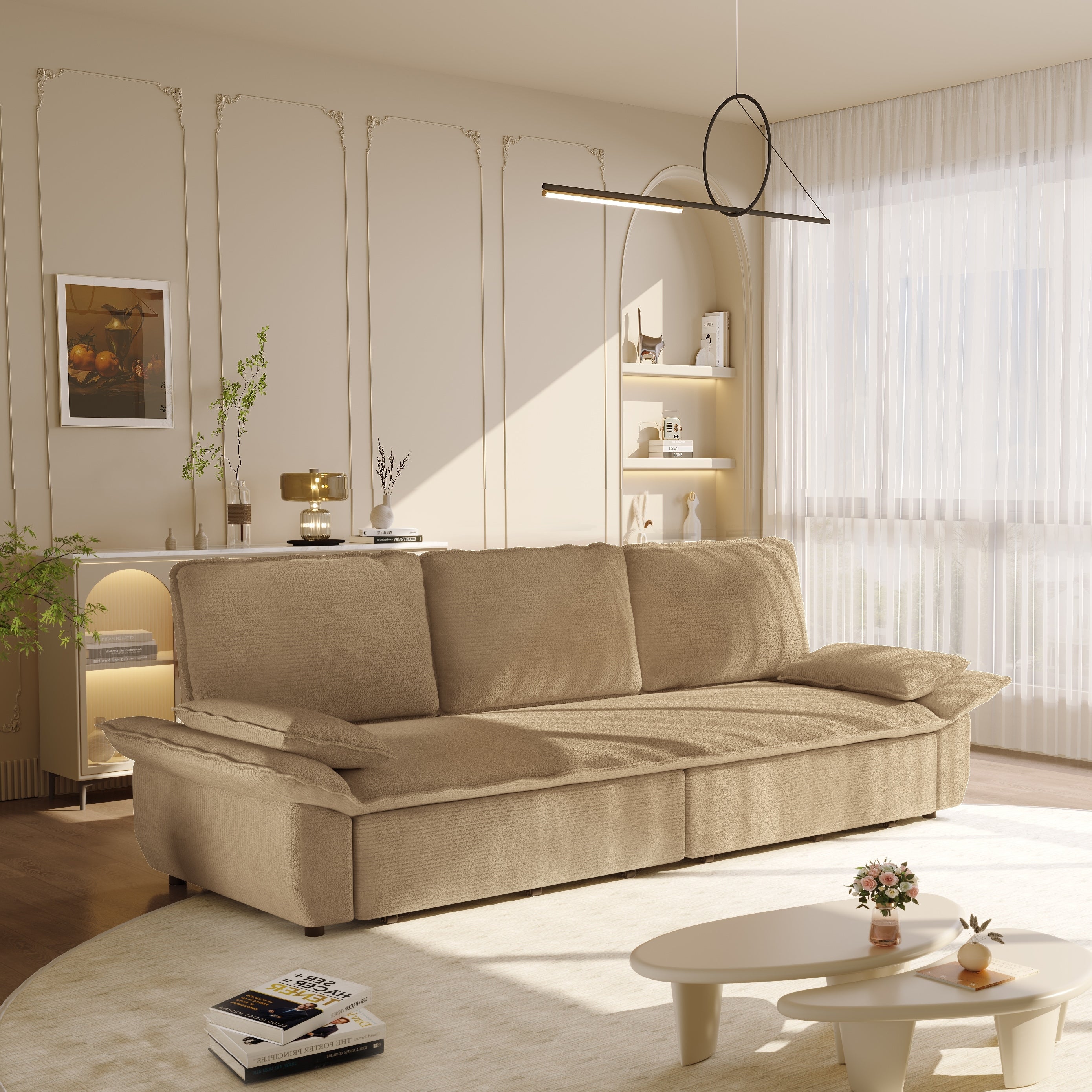 Gdfstudio Corduroy 94.5 3 In 1 Convertible Sleeper Sofa With Pull Out Bed