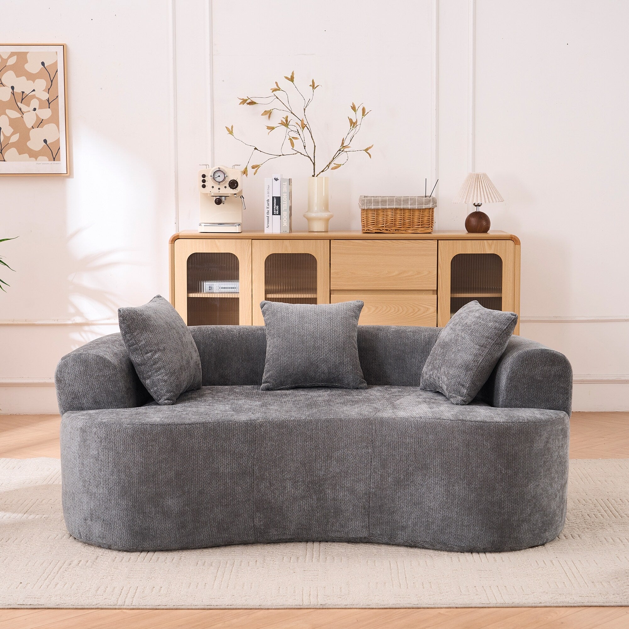 Gdfstudio Crescent Shaped 67 Chenille Sofa With Self Inflating Foam And Modular Design