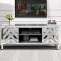 Gdfstudio Crystaluxe Antique Mirrored Tv Stand With Sparkling Diamond Glass Doors For 65 Inch Tvs