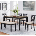 Gdfstudio Dalton 6 Piece Transitional Wooden Dining Table Set With 4 Upholstered X Back Chairs And 1 Bench