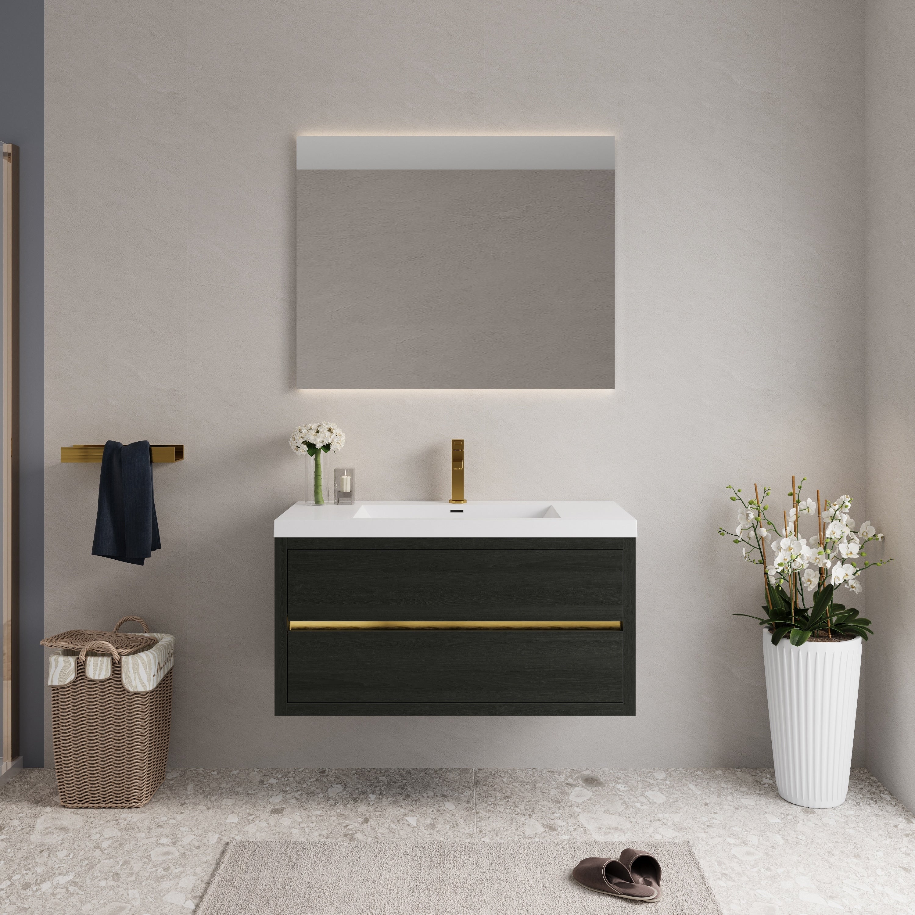 Gdfstudio Daniel Floating Bathroom Vanity With Stone Resin Sink And Soft Close Drawer Storage