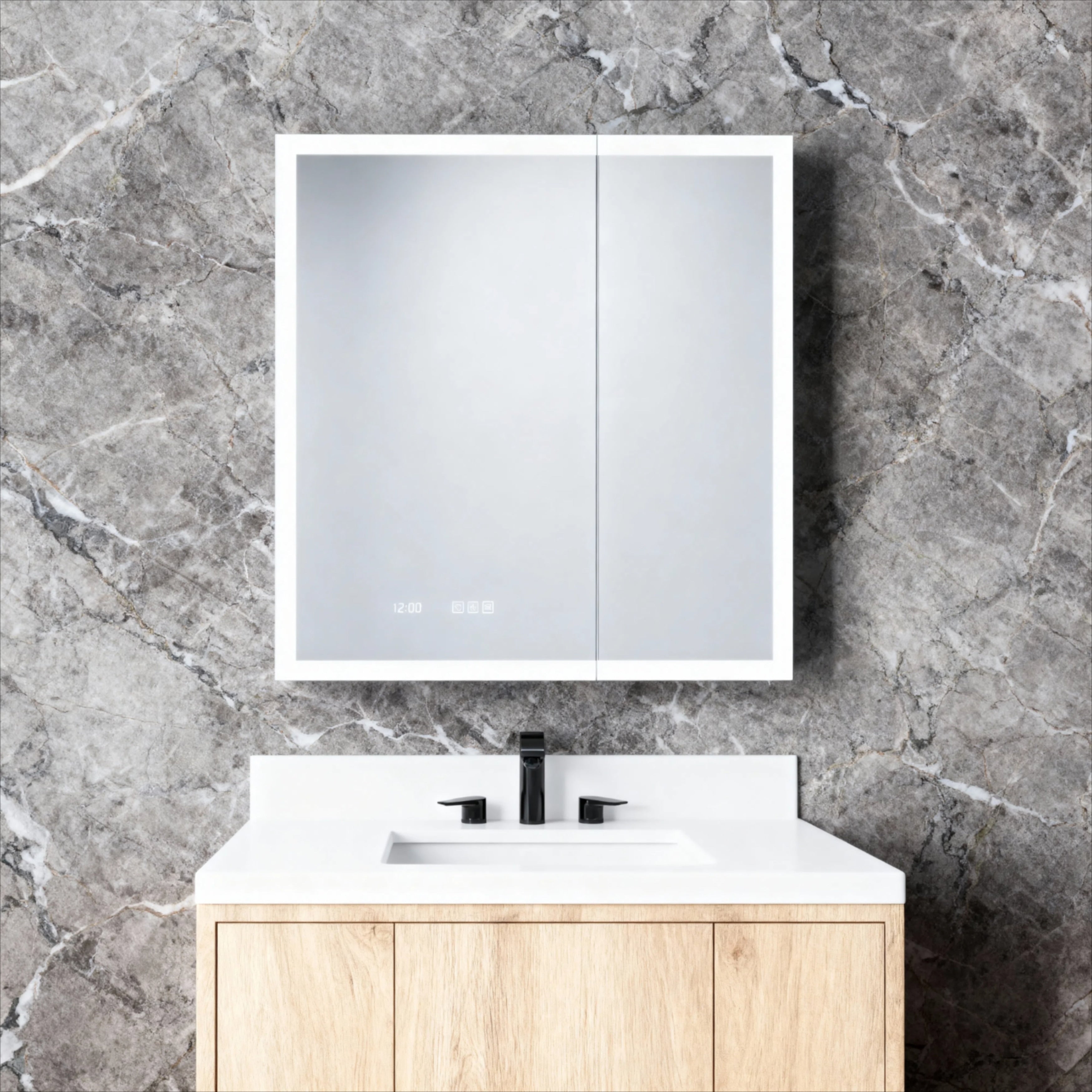Gdfstudio Delmar Modern Aluminum Led Lighted Medicine Cabinet With Mirror Anti Fog And Digital Clock