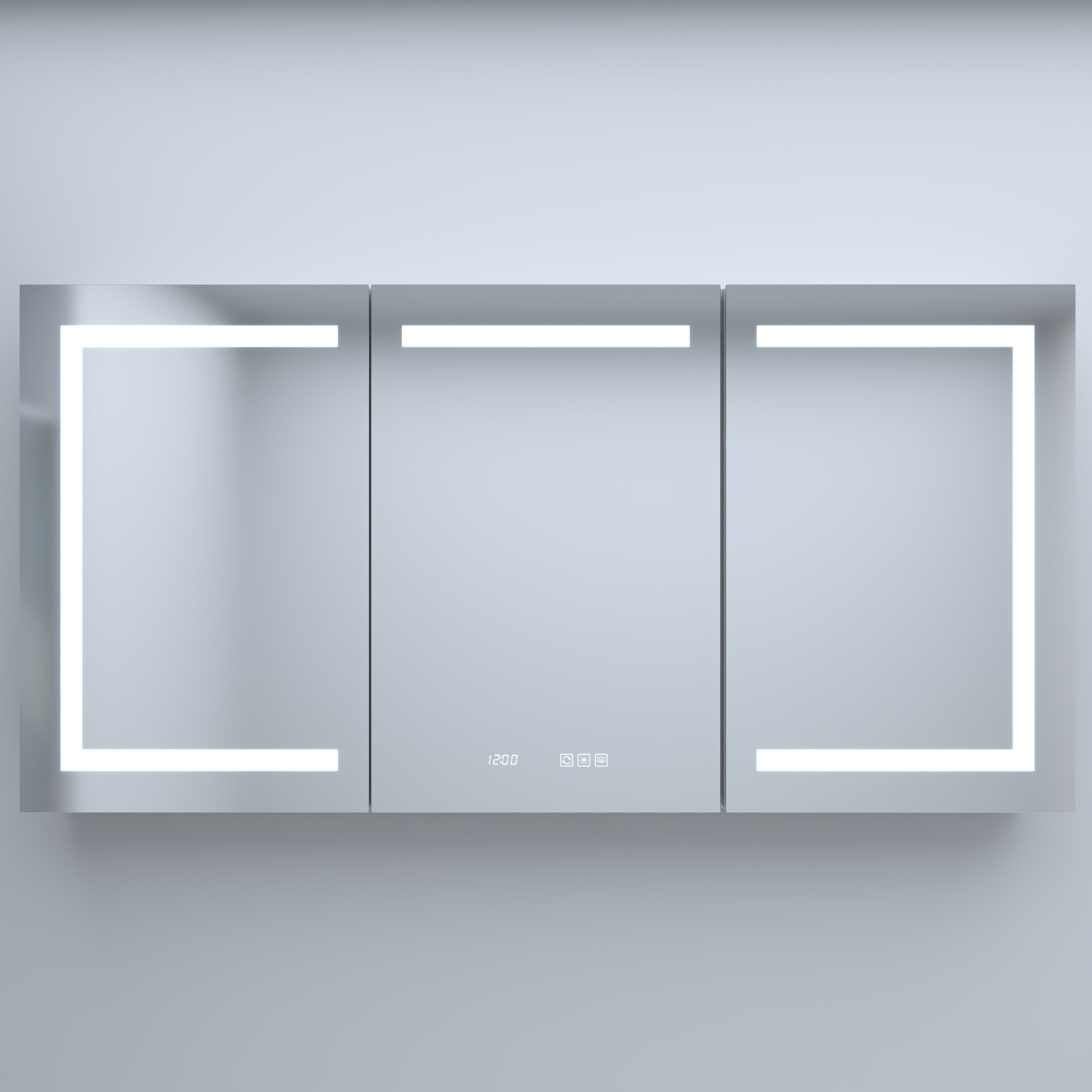 Gdfstudio Delmar Modern Aluminum Led Lighted Medicine Cabinet With Mirror Anti Fog And Digital Clock
