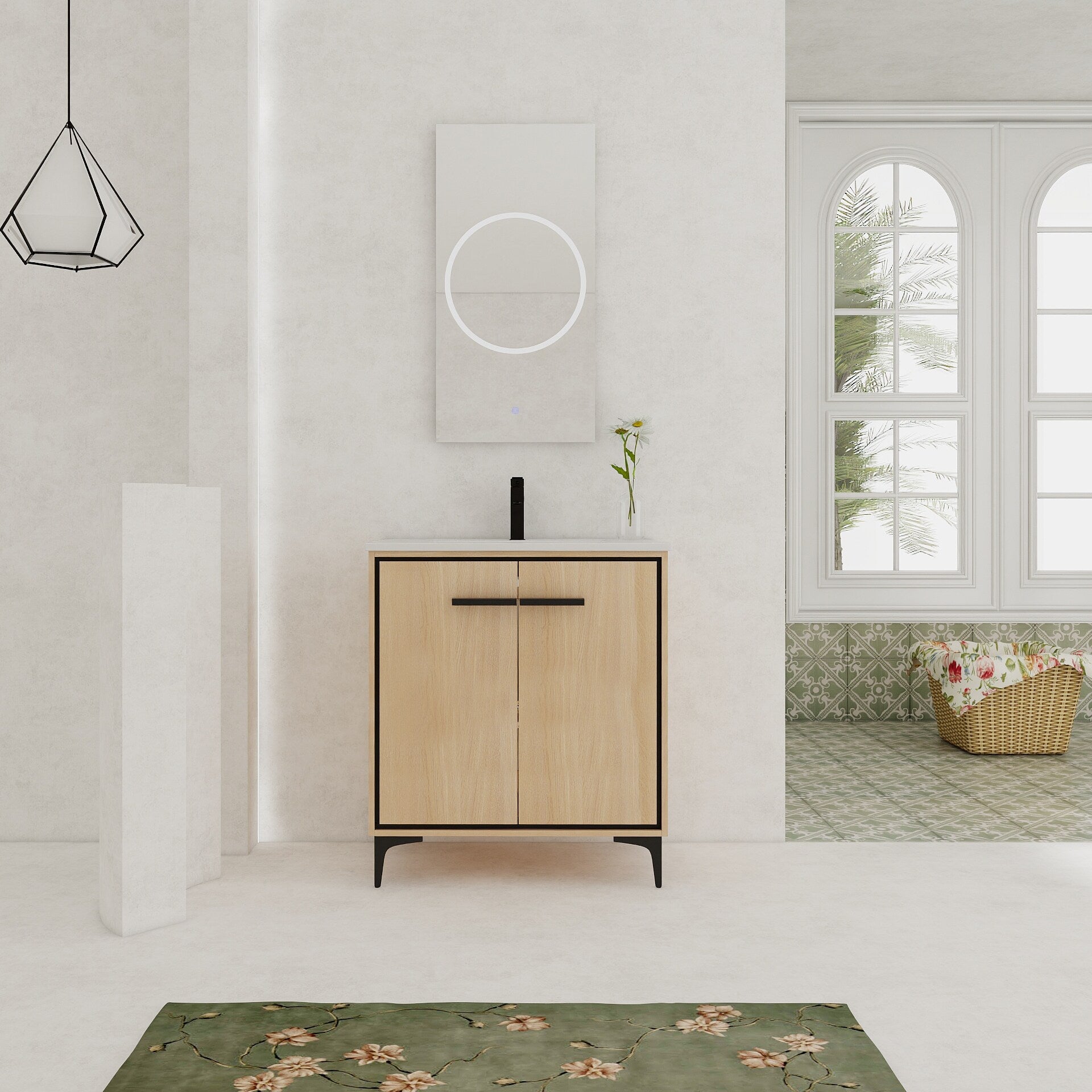 Gdfstudio Denton Modern Freestanding Bathroom Vanity Cabinet With Ceramic Sink Soft Close Doors Metal Tripod 30
