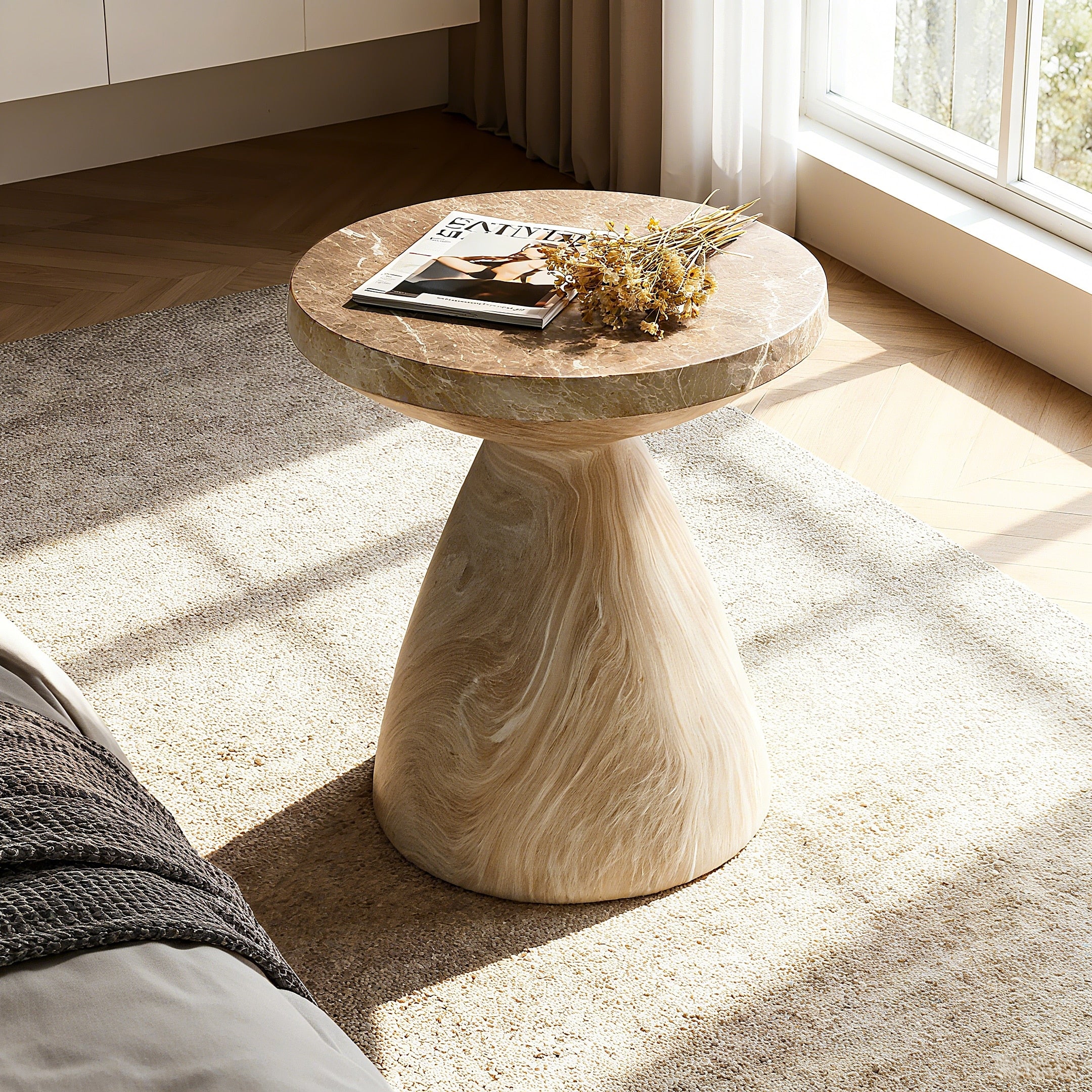 Gdfstudio Drum Shaped Multifunctional Patio Side Table For Versatile Indoor Outdoor Home Usage