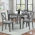 Gdfstudio Dunmore 5 Piece Farmhouse Wooden Dining Table Set With 4 Wooden Upholstered Dining Chairs