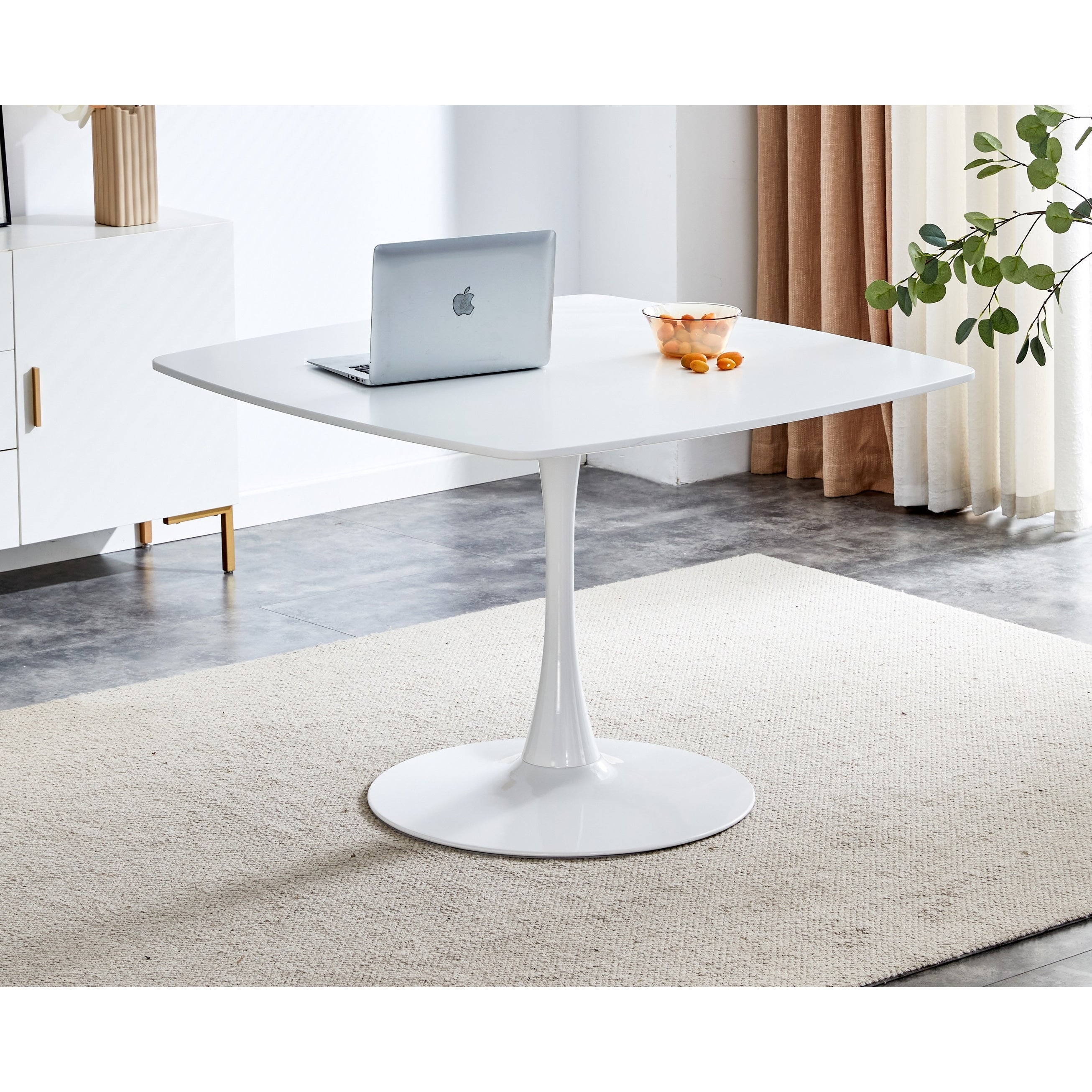 Gdfstudio Elmbridge Mid Century Modern Contemporary 42.1 Pedestal Tulip Dining Table With Square Round Edge Top