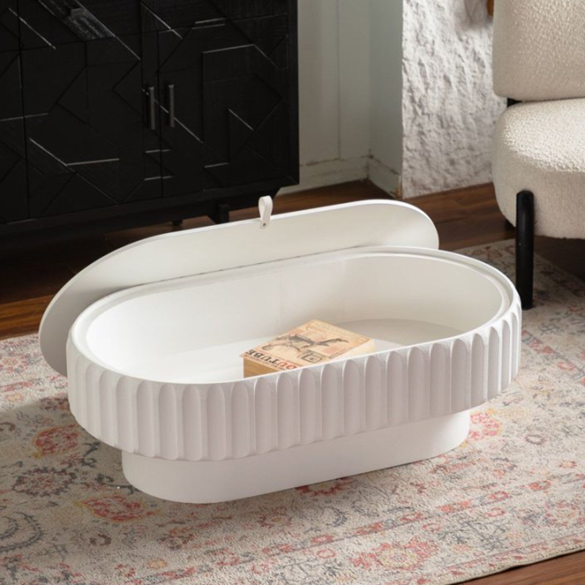 Gdfstudio Elowen Modern Fluted Storage Coffee Table With Lift Off Lid